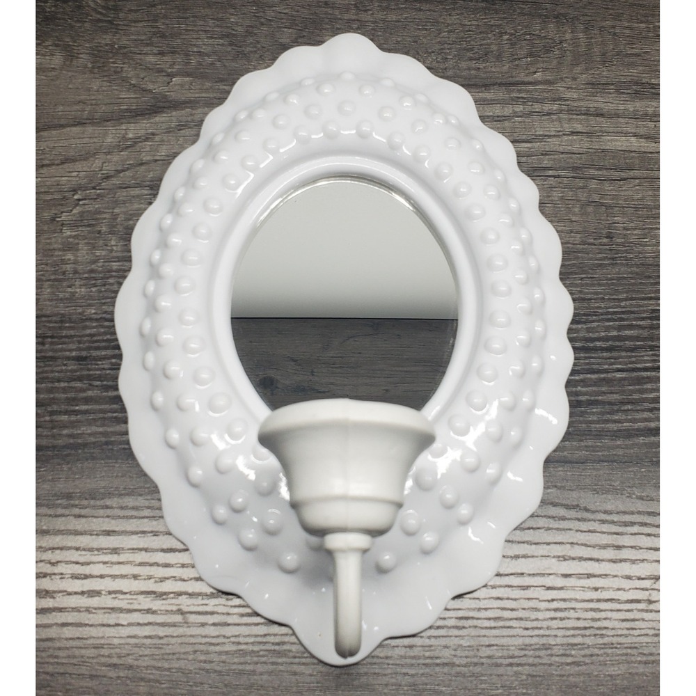 Vintage Burwood Homco White Hobnail Sconce Mirror Candle Holder 10"โ USA MCM
